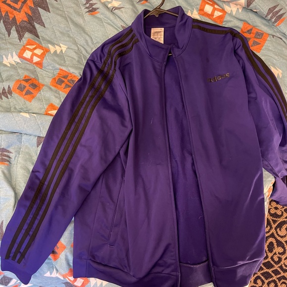 Purple adidas track jacket sz L small hole near the pocket I didn’t steal it - Picture 1 of 5